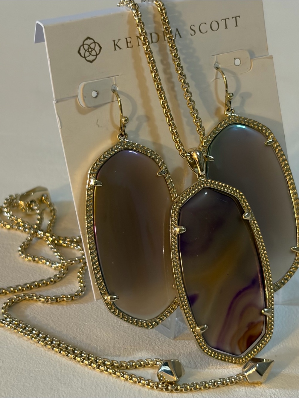 Kendra Scott Danielle Earrings + Reid Long Pendant Necklace Rare Purple Agate - Picture 3 of 5